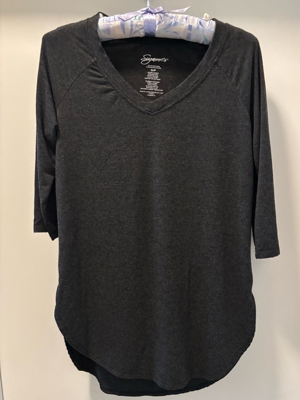 Suzanne’s  Dark Grey V-Neck 3/4 Sleeve Long Top